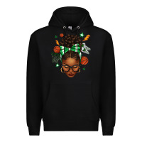 Black Afro Messy Bun Basketball Green Bow Premium Hoodie - texasbilliewilder