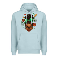 Blue Mist Afro Messy Bun Basketball Green Bow Premium Hoodie - texasbilliewilder