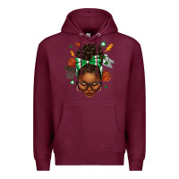 Burgundy Afro Messy Bun Basketball Green Bow Premium Hoodie - texasbilliewilder