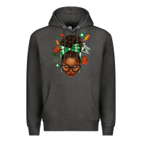 Charcoal Heather Afro Messy Bun Basketball Green Bow Premium Hoodie - texasbilliewilder