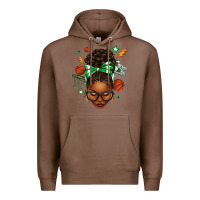 Chestnut Afro Messy Bun Basketball Green Bow Premium Hoodie - texasbilliewilder
