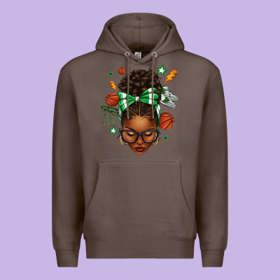 Afro Messy Bun Basketball Green Bow Premium Hoodie Designed By Texasbilliewilder