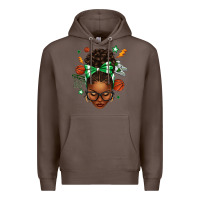 Coffee Afro Messy Bun Basketball Green Bow Premium Hoodie - texasbilliewilder