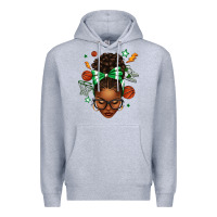 Heather Grey Afro Messy Bun Basketball Green Bow Premium Hoodie - texasbilliewilder
