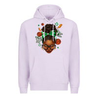 Lilac Afro Messy Bun Basketball Green Bow Premium Hoodie - texasbilliewilder