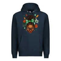 Navy Afro Messy Bun Basketball Green Bow Premium Hoodie - texasbilliewilder
