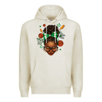 Oatmeal Heather Afro Messy Bun Basketball Green Bow Premium Hoodie - texasbilliewilder