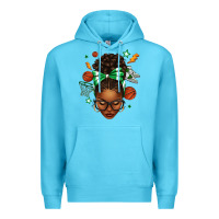 Ocean Blue Afro Messy Bun Basketball Green Bow Premium Hoodie - texasbilliewilder