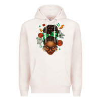 Pale Pink Afro Messy Bun Basketball Green Bow Premium Hoodie - texasbilliewilder