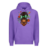 Purple Afro Messy Bun Basketball Green Bow Premium Hoodie - texasbilliewilder