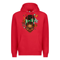 Red Afro Messy Bun Basketball Green Bow Premium Hoodie - texasbilliewilder