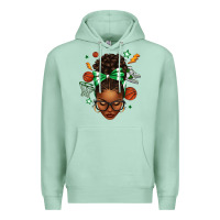 Seafoam Afro Messy Bun Basketball Green Bow Premium Hoodie - texasbilliewilder
