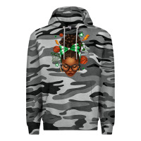 Slate Camo Afro Messy Bun Basketball Green Bow Premium Hoodie - texasbilliewilder