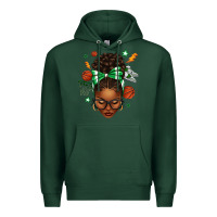 Sports Green Afro Messy Bun Basketball Green Bow Premium Hoodie - texasbilliewilder
