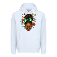 White Afro Messy Bun Basketball Green Bow Premium Hoodie - texasbilliewilder