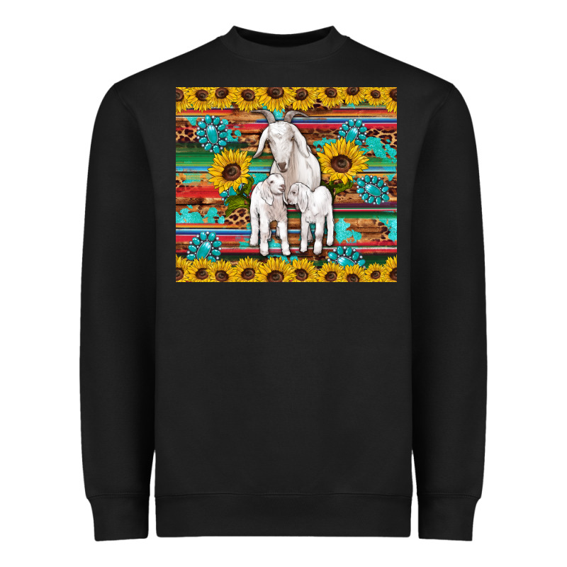 Goats Mom And Baby Sunflowers Gemstones Serape Leopard Glitter Wooden Heavyweight Sweatshirt by Artiststas | Teevron