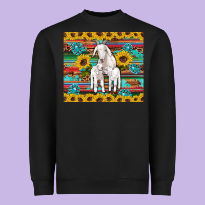 Goats Mom And Baby Sunflowers Gemstones Serape Leopard Glitter Wooden Heavyweight Sweatshirt Designed By Artiststas