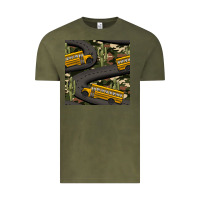 Vintage Olive cactus camouflage school bus seamless pattern Vintage Tee - BundleAndBundleShop