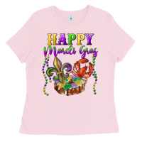 Happy Mardi Gras Fleur De Lis King Cake Crawfish Ladies Tee | Teevron
