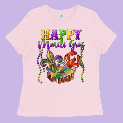 Ladies Tee Happy Mardi Gras Fleur De Lis King Cake Crawfish