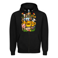 Black farm animals with school bus Zipper Hoodie - NancyCooperArtShop
