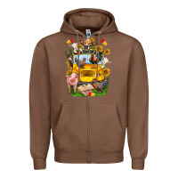 Chestnut farm animals with school bus Zipper Hoodie - NancyCooperArtShop