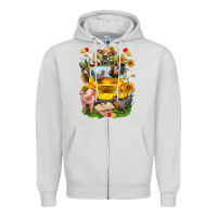 Dove Grey farm animals with school bus Zipper Hoodie - NancyCooperArtShop