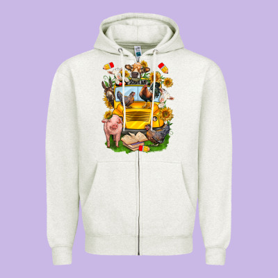 Farm Animals With School Bus Zipper Hoodie Designed By Nancycooperartshop