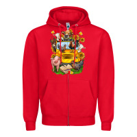 Red farm animals with school bus Zipper Hoodie - NancyCooperArtShop