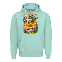 Seafoam farm animals with school bus Zipper Hoodie - NancyCooperArtShop