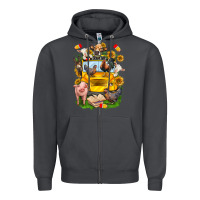 Smoke farm animals with school bus Zipper Hoodie - NancyCooperArtShop