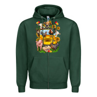 Sports Green farm animals with school bus Zipper Hoodie - NancyCooperArtShop