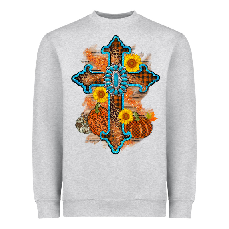 Thanksgiving Cross Pumpkin Sunflower Heavyweight Sweatshirt by AdoDesignShop | Teevron