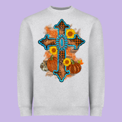Thanksgiving Cross Pumpkin Sunflower Heavyweight Sweatshirt Designed By Adodesignshop