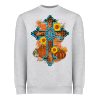 Heather Grey thanksgiving cross pumpkin sunflower Heavyweight Sweatshirt - AdoDesignShop
