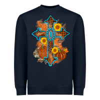 Navy thanksgiving cross pumpkin sunflower Heavyweight Sweatshirt - AdoDesignShop