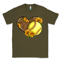 Army Green Softball Heart With Sunflowers Classic Tee - LillyAllenDesigns