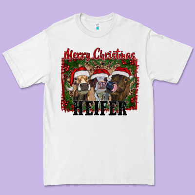 Merry Christmas Heifer Premium Tee Designed By Ranaportraitstore