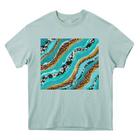 Arona turquoise brushstrokes with leopard and cowhide Heavy Core Tee - RanaPortraitStore