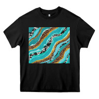 Black turquoise brushstrokes with leopard and cowhide Heavy Core Tee - RanaPortraitStore