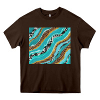 Chocolate Brown turquoise brushstrokes with leopard and cowhide Heavy Core Tee - RanaPortraitStore
