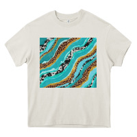 Cream turquoise brushstrokes with leopard and cowhide Heavy Core Tee - RanaPortraitStore