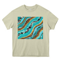 Mossy turquoise brushstrokes with leopard and cowhide Heavy Core Tee - RanaPortraitStore