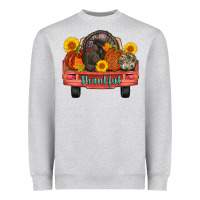 Heather Grey thankful turkey truck Heavyweight Sweatshirt - AdoDesignShop