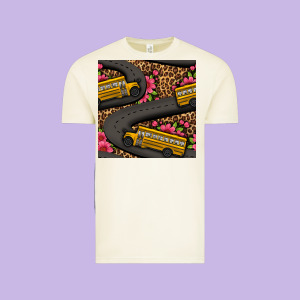 Flower Leopard School Bus Seamless Pattern Vintage Tee Designed By Bundleandbundleshop