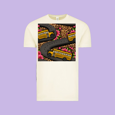 Flower Leopard School Bus Seamless Pattern Vintage Tee Designed By Bundleandbundleshop