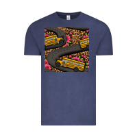 Vintage Denim flower leopard school bus seamless pattern Vintage Tee - BundleAndBundleShop