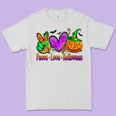 Peace Love Halloween Premium Tee Designed By Zillion Design Studio