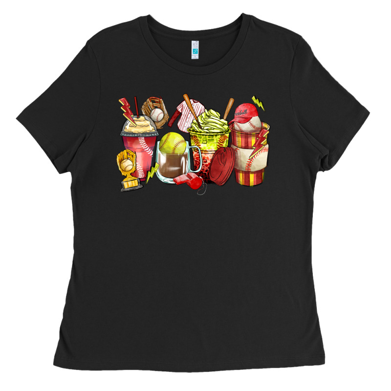 Baseball And Softball Coffee Cups Ladies Tee by Zillion Design Studio | Teevron