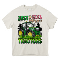 Cream just a girl who loves tractors Heavy Core Tee - BarkalooDesign